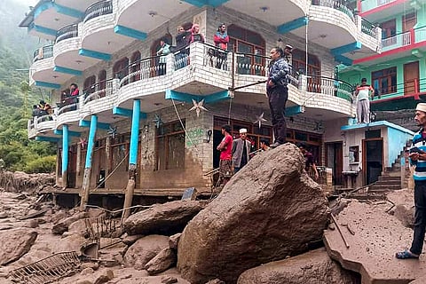 A damaged house after cloudburst